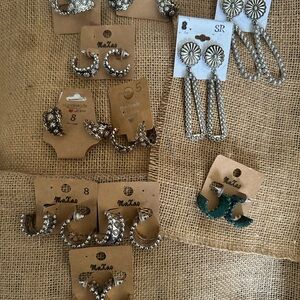 Silver and Green Earring Set